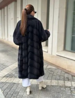 Шуба норковая кимоно - темный графит - фото 7