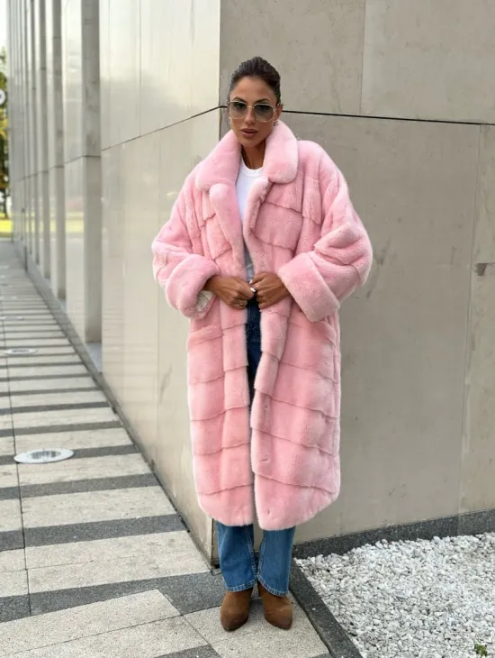 Шуба из плюшевой норки Velvet - цвет светло-розовый - фото 5