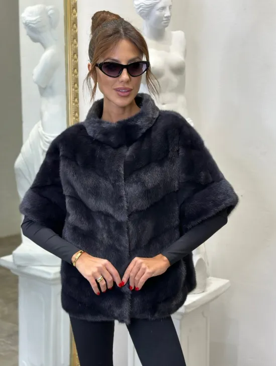 Пуховик /жилет норковый 2в1 - графит - фото 4