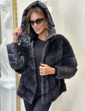 Пуховик /жилет норковый 2в1 - графит - фото 0