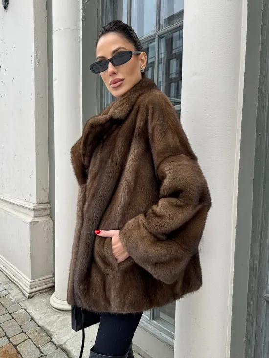 Кимоно полушубок английский воротник - цвет соболь - фото 5