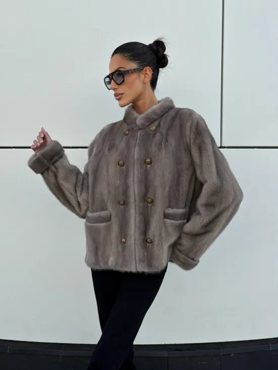 Жакет норковый в цвете сапфир - фото 10