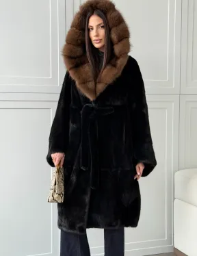 Норковая шуба фасон баллон с капюшоном куница - фото 9