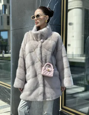 Норковая шуба в цвете нюд - фото 4