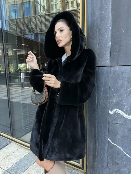 Шуба норковая с капюшоном, мех BLACKGLAMA - фото 3