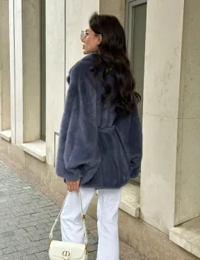 Шуба норковая летучая мышь - цвет джинс - фото 2