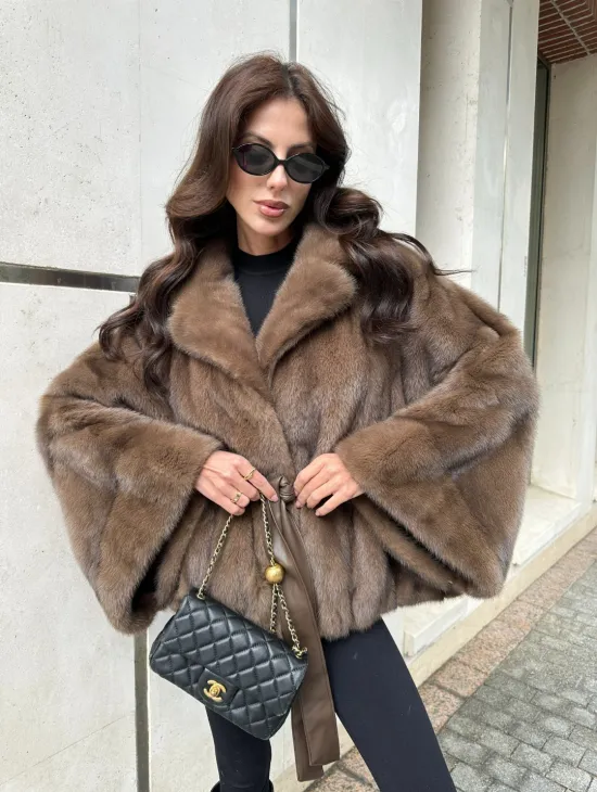 Шуба норковая автоледи - цвет соболь - фото 1