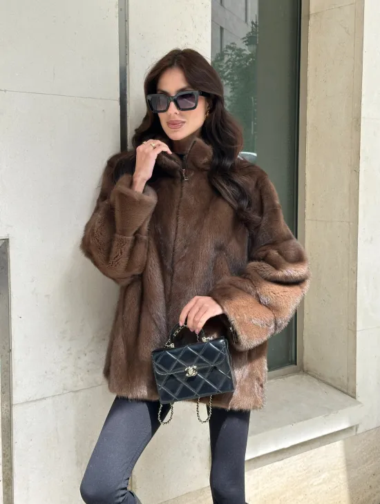 Норковая шуба в коричневом оттенке - Соболь - фото 8