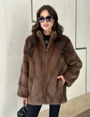 Норковая шуба в коричневом оттенке - Соболь - фото 1