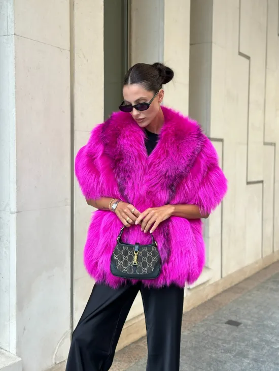 Накидка - палантин из меха чернобурки - фуксия - фото 3